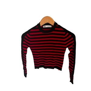 Women Zara Black and Red Striped Top